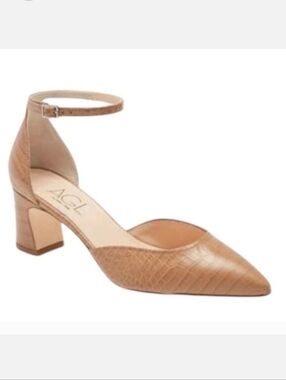 AGL D'orsay Neutral Ankle Strap Pointed Toe Pump In Tan Croc Size 39